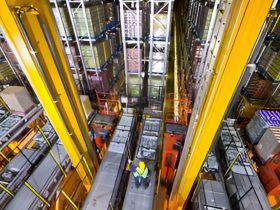 Automated Storage and Retrieval System (ASRS) racking system featuring high-density automated storage for efficient inventory management in warehouses.